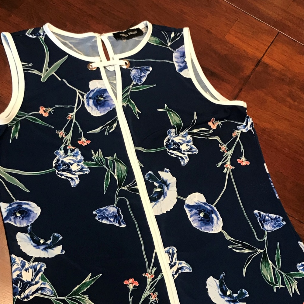 Ivanka Trump Blue and White Floral Blouse